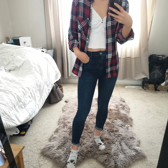 Garage red blue and white Plaid button up Shirt, size Small - Picture 7 of 9